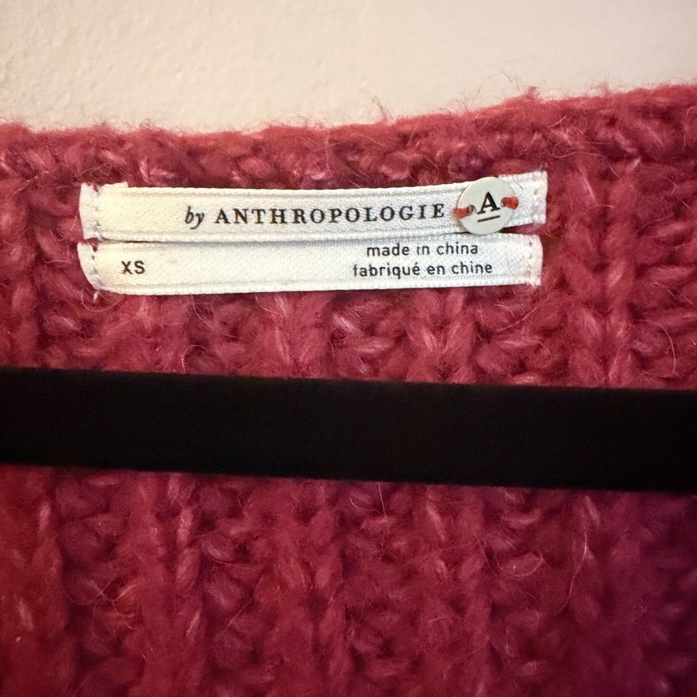 Anthropologie Alpaca Blend Chunky Cable Knit Sweater Raspberry Color Boho XS - Picture 5 of 6